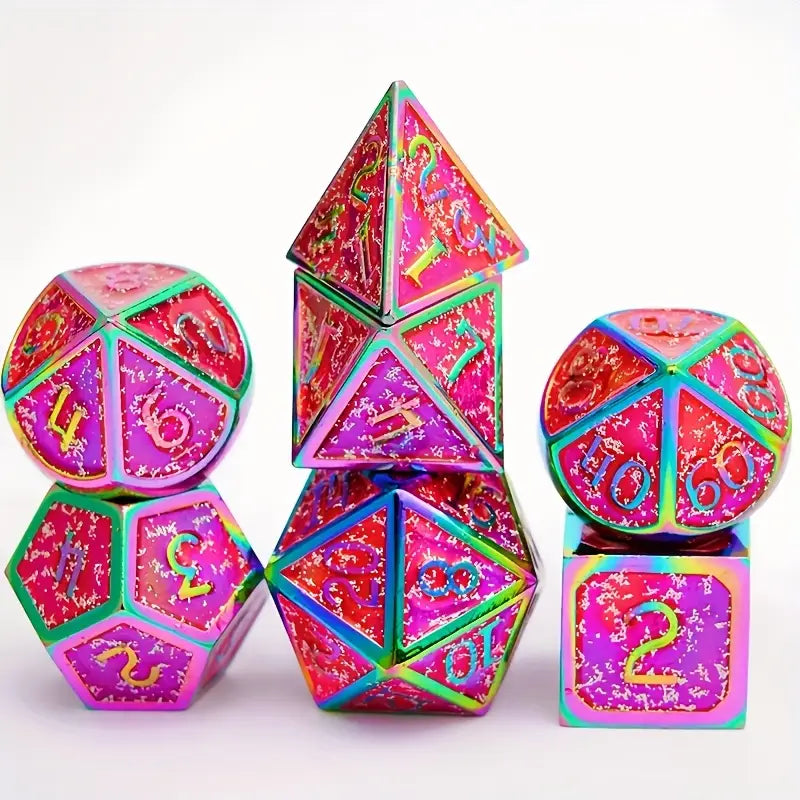 Seriously Good Dice: Solid Metal 7 Die Set: Pink Green Dice & Gaming Accessories Taps Imports