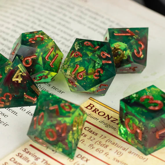 Seriously Good Dice: Sharp-Edged Resin 7 Die Set "Red & Green" Dice & Gaming Accessories Taps Imports