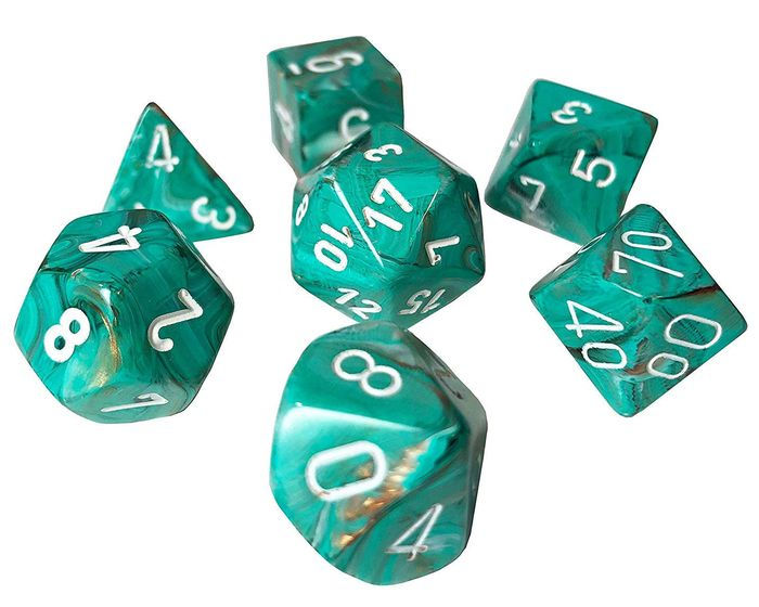 Chessex: Mini 7-Die Set Marble - Oxi-Copper/White Dice & Gaming Accessories Chessex