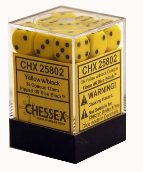 Chessex: 36Ct D6 Dice Set Opaque - Yellow/Black (12mm) Dice & Gaming Accessories Chessex