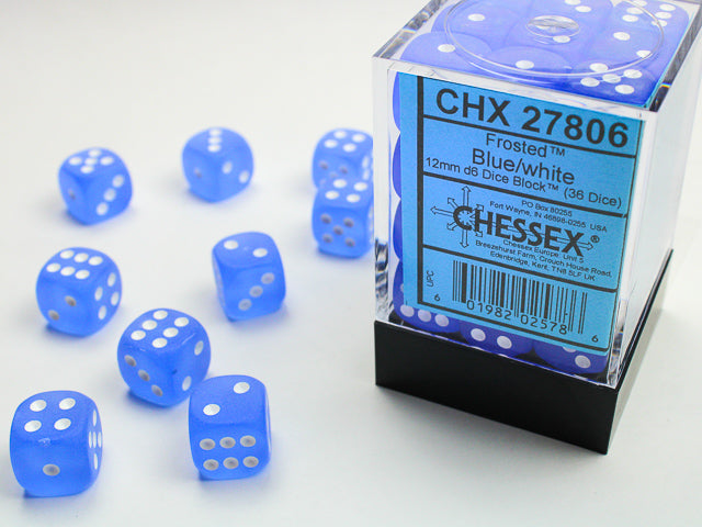 Chessex: 36Ct D6 Dice Set Frosted - Blue/White (12mm) Dice & Gaming Accessories Chessex