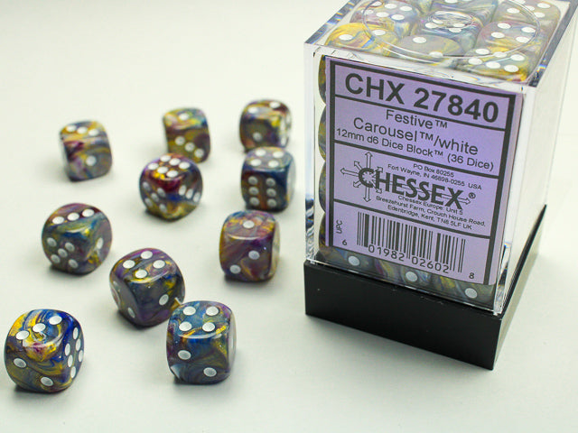 Chessex: Carousel/White Festive 36Ct D6 12mm Dice & Gaming Accessories Chessex