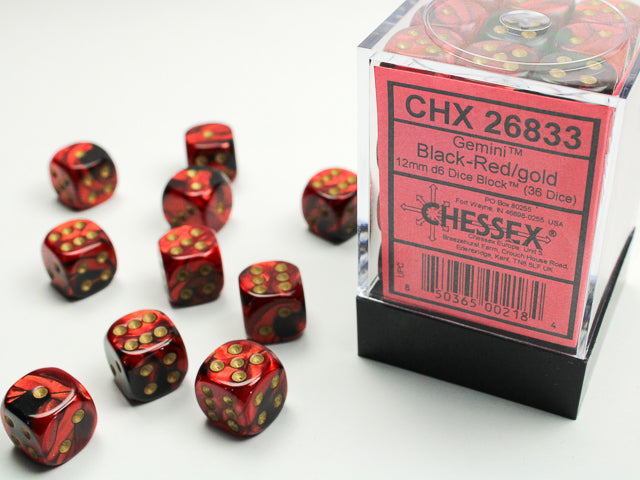 Chessex: 36Ct D6 Dice Set Gemini - Black-Red/Gold (12mm) Dice & Gaming Accessories Chessex