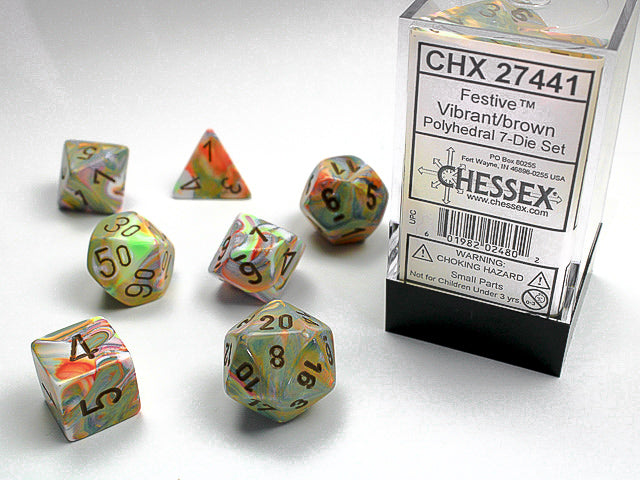 Chessex: 7-Die Set Festive - Vibrant/Brown Dice & Gaming Accessories Chessex