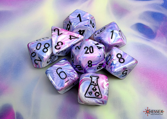 Chessex: 7-Die Set Lab Dice Festive - Hydrangea/Black Dice & Gaming Accessories Chessex