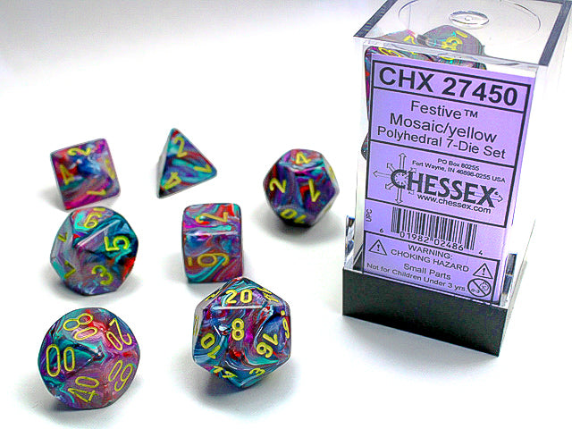 Chessex:  Mosaic/Yellow Festive 7-Die Set
