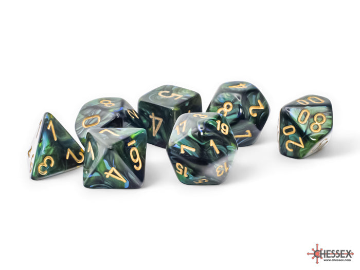 Chessex: Mega-Hedral 7 Die Dice Set Scarab - Jade/Gold (20mm) Dice & Gaming Accessories Chessex