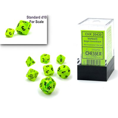Chessex: Mini 7-Die Set Vortex - Bright-Green/Black Dice & Gaming Accessories Chessex