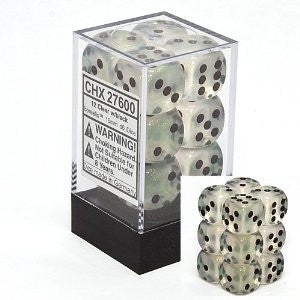 Chessex: Clear/Black Borealis 36Ct D6 Dice Set 12mm Dice & Gaming Accessories Chessex