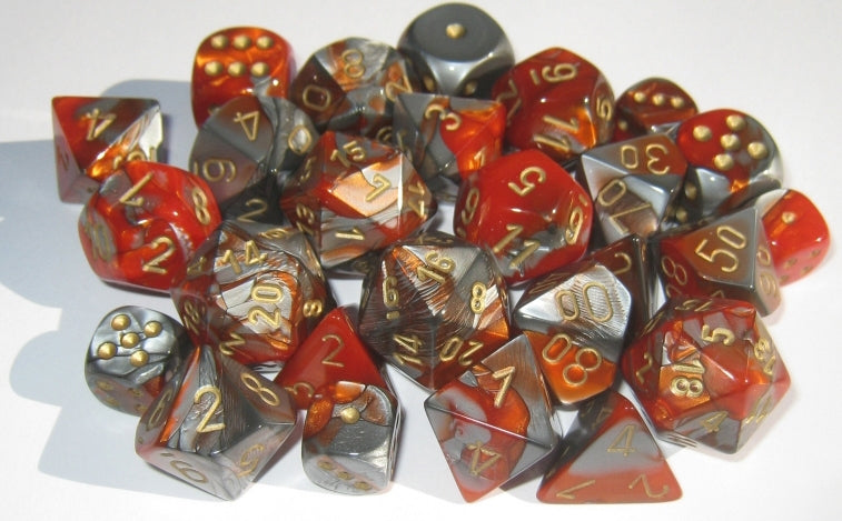 Chessex: Orange-Steel/Gold Gemini #7 7-Die Set Dice & Gaming Accessories Chessex