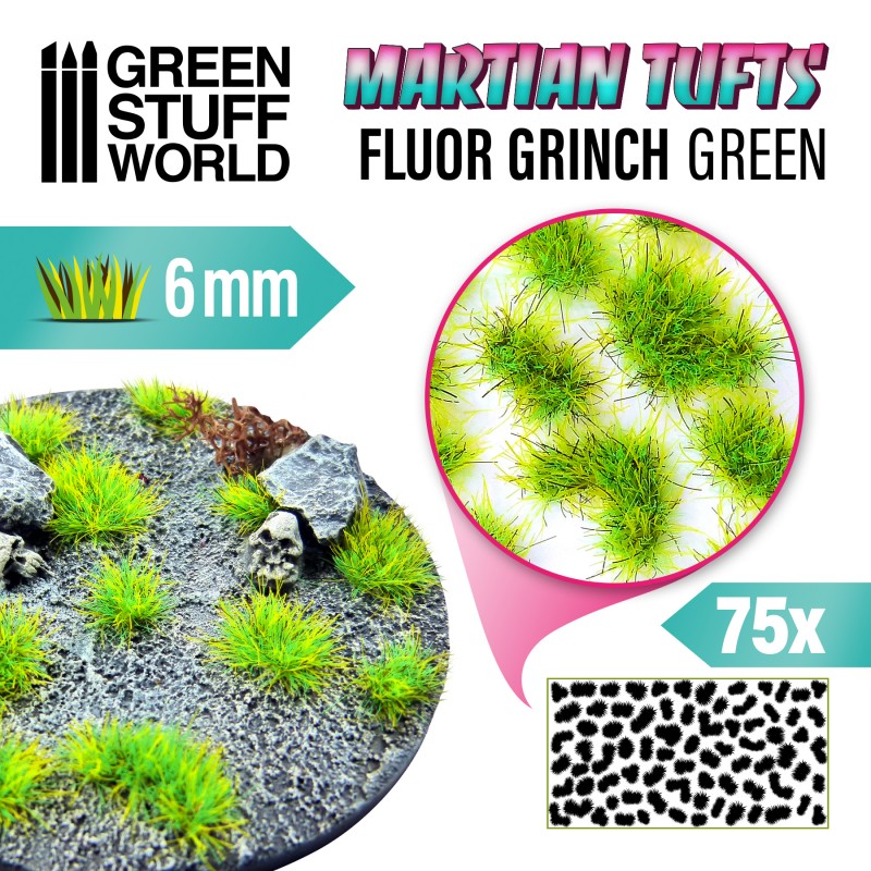 Green Stuff World: Martian Fluor Tufts - Fluor Grinch Green 6mm Basing Materials Green Stuff World