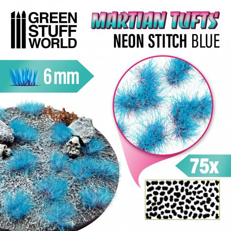 Green Stuff World: Martian Fluor Tufts - Neon Stitch Blue 6mm Basing Materials Green Stuff World