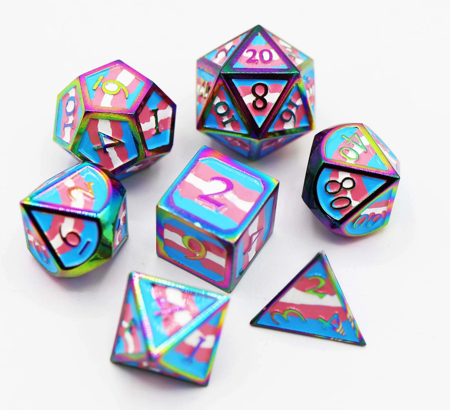 Foam Brain Games: Trans - Pride Flag 7-Die Set (Metal) Dice & Gaming Accessories Foam Brain Games