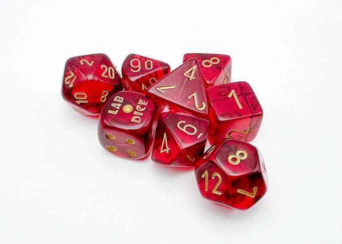 Chessex: 7-Dice Set Lab Dice Translucent - Crimson/Gold Dice & Gaming Accessories Chessex