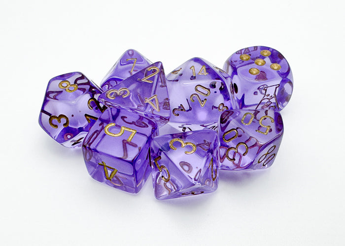Chessex: 7-Dice Set Lab Dice Translucent - Lavender/Gold Dice & Gaming Accessories Chessex