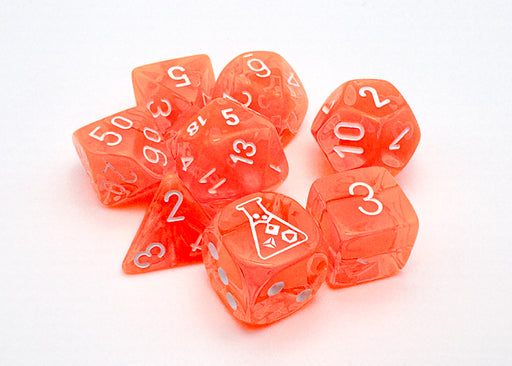 Chessex: 7-Dice Set Lab Dice Translucent - Neon Orange/White Dice & Gaming Accessories Chessex