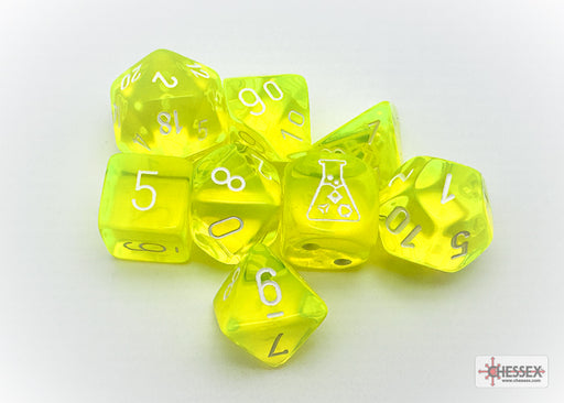 Chessex: 7-Dice Set Lab Dice Translucent - Neon Yellow/White Dice & Gaming Accessories Chessex