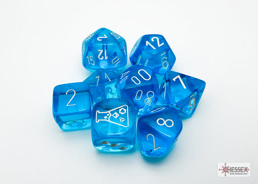 Chessex: 7-Dice Set Lab Dice Translucent - Tropical Blue/White Dice & Gaming Accessories Chessex