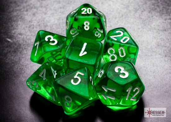 Chessex: Mini 7-Die Set Transparent - Green/White Dice & Gaming Accessories Chessex