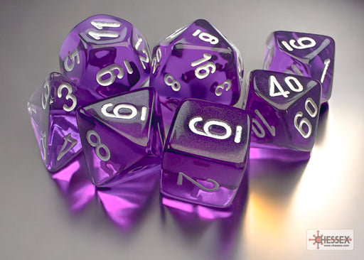 Chessex: Mini 7-Die Set Translucent - Purple/White Dice & Gaming Accessories Chessex