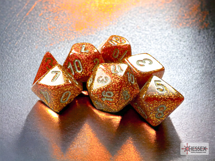Chessex: Mini 7-Die Set Gemini - Glitter Gold/Silver Dice & Gaming Accessories Chessex