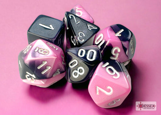 Chessex: Mini 7-Die Set Gemini - Black-Pink/White Dice & Gaming Accessories Chessex