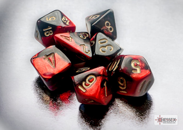 Chessex: Mini 7-Die Set Gemini - Black-Red/Gold Dice & Gaming Accessories Chessex