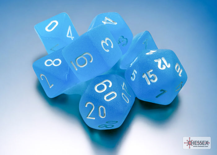 Chessex: Mini 7-Die Set Frosted - Caribbean Blue/White Dice & Gaming Accessories Chessex