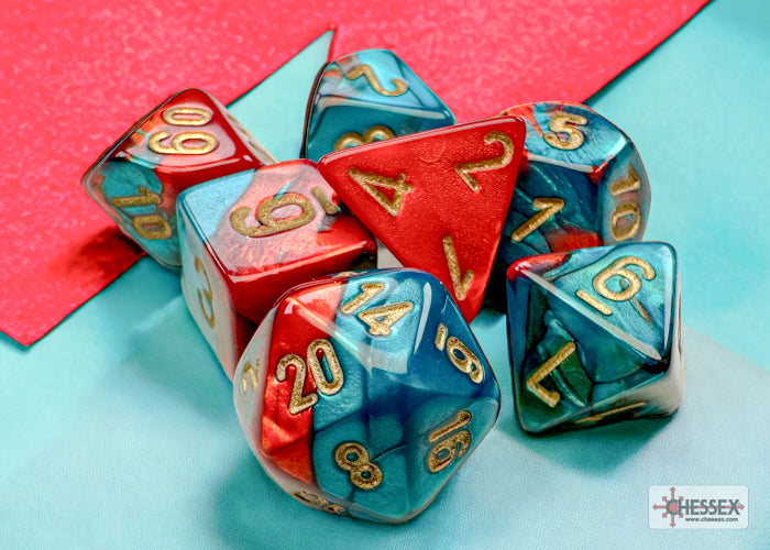 Chessex: Gemini Mini 7-Die Set Red-Teal/Gold Dice & Gaming Accessories Chessex