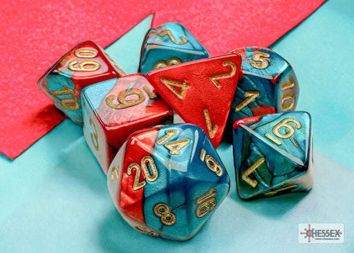 Chessex: Gemini Mini 7-Die Set Red-Teal/Gold Dice & Gaming Accessories Chessex