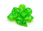 Chessex: 7-Dice Set Lab Dice Translucent - Rad Green/White Dice & Gaming Accessories Chessex