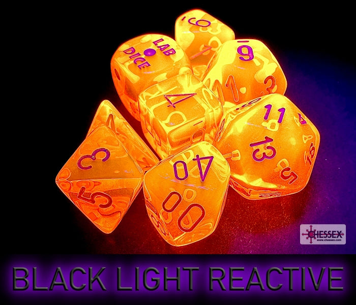 Chessex: 7-Dice Set Lab Dice Translucent - Neon Orange/White Dice & Gaming Accessories Chessex