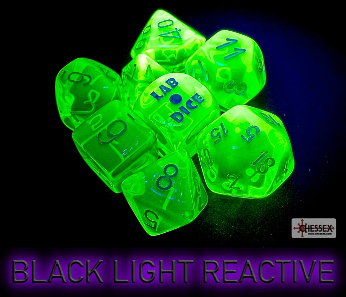 Chessex: 7-Dice Set Lab Dice Translucent - Rad Green/White Dice & Gaming Accessories Chessex