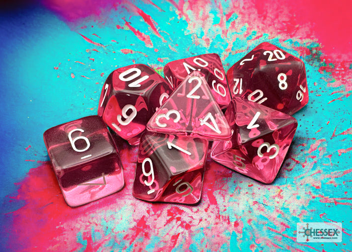 Chessex: Mini 7-Die Set Translucent - Pink/White Dice & Gaming Accessories Chessex