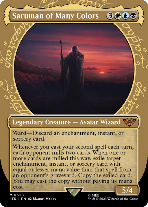 Saruman of Many Colors (LTR-328) [The Lord of the Rings: Tales of Middle-earth] (Showcase) (Borderless) MTG Single Wizards of the Coast