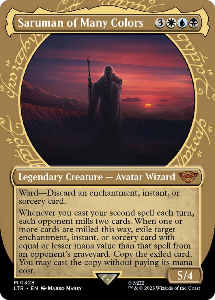Saruman of Many Colors (LTR-328) [The Lord of the Rings: Tales of Middle-earth] (Showcase) (Borderless) Foil MTG Single Wizards of the Coast