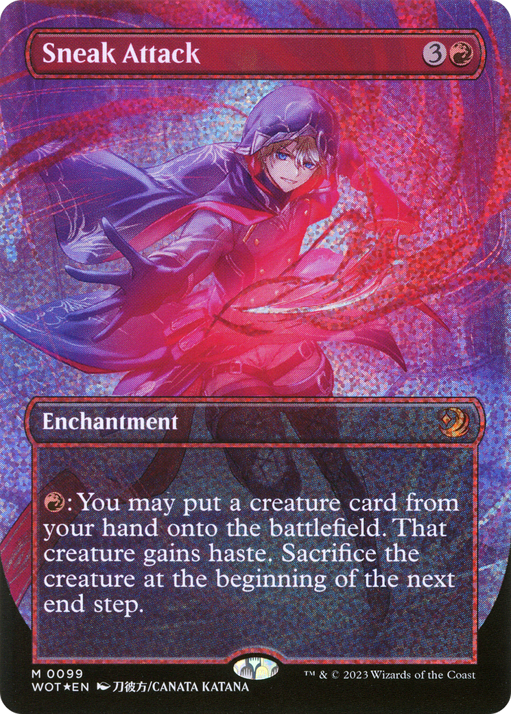 Sneak Attack (Anime Borderless) (Confetti Foil) (WOT-099) [Wilds of Eldraine: Enchanting Tales] (Borderless) Foil MTG Single Wizards of the Coast