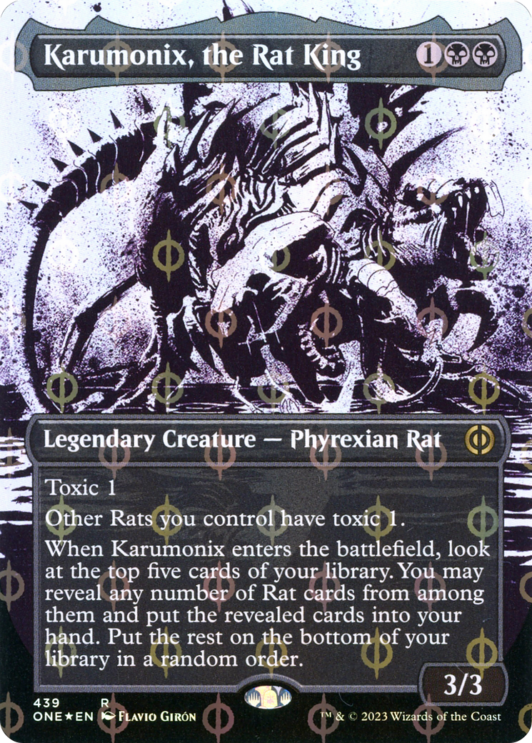 Karumonix, the Rat King (Step-and-Compleat Foil) (ONE-439) [Phyrexia: All Will Be One] (Showcase) (Borderless) Foil MTG Single Wizards of the Coast