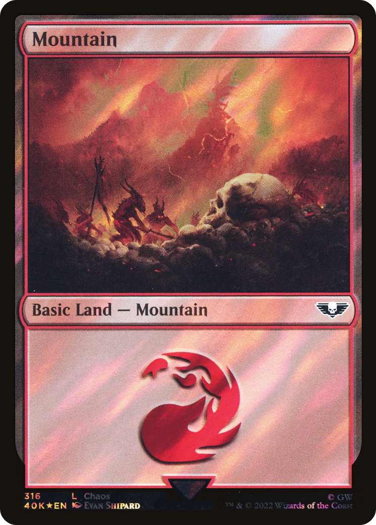 Mountain (316) (Surge Foil) (40K-316) [Warhammer 40,000 Commander] Foil MTG Single Wizards of the Coast