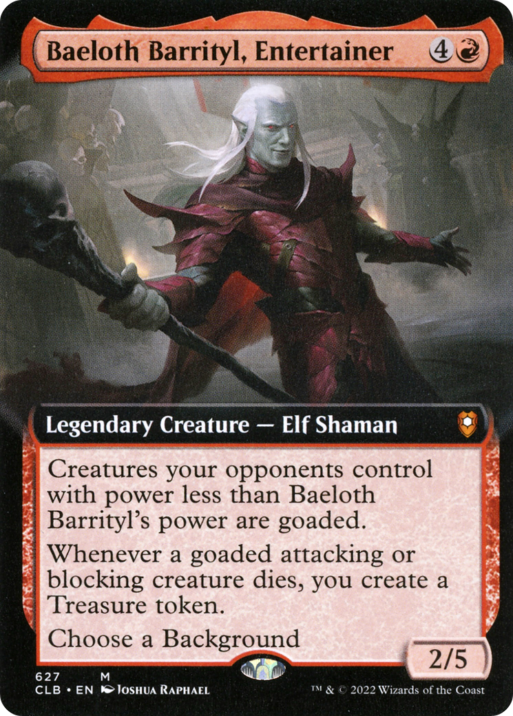 Baeloth Barrityl, Entertainer (CLB-627) [Commander Legends: Battle for Baldur's Gate] (Extended Art) MTG Single Wizards of the Coast