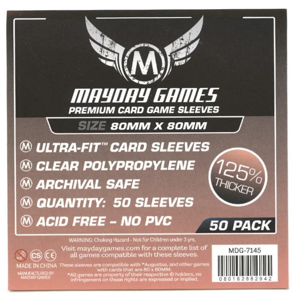 Mayday: Premium Medium Square Sleeves 80mm X 80mm 50Ct Card Sleeves Mayday Games