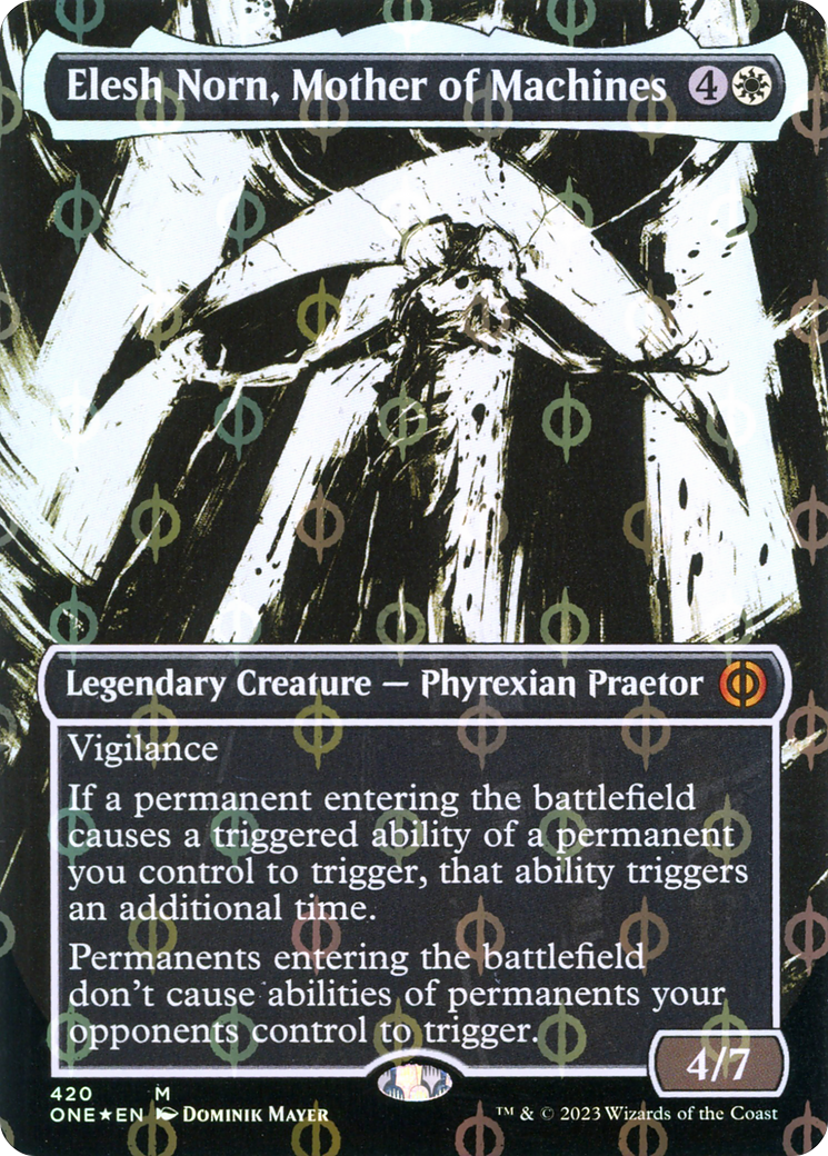 Elesh Norn, Mother of Machines (Step-and-Compleat Foil) (ONE-420) [Phyrexia: All Will Be One] (Showcase) (Borderless) Foil MTG Single Wizards of the Coast