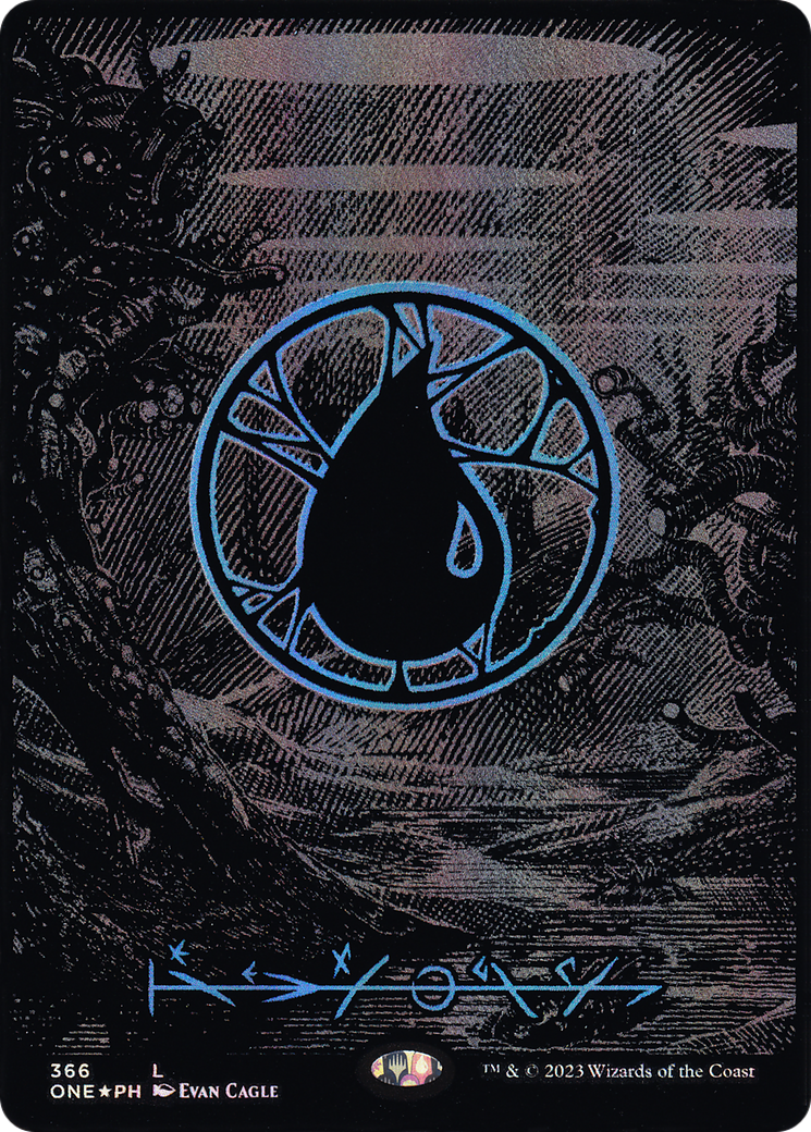 Island (Phyrexian) - Full Art (Oil Slick Raised Foil) (ONE-366) [Phyrexia: All Will Be One] (Borderless) Foil MTG Single Wizards of the Coast