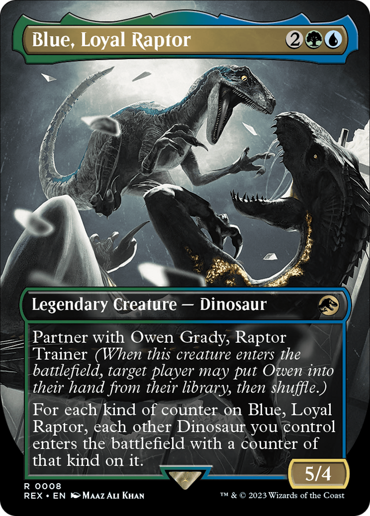 Blue, Loyal Raptor (REX-008) [Jurassic World Collection] (Borderless) Foil MTG Single Wizards of the Coast
