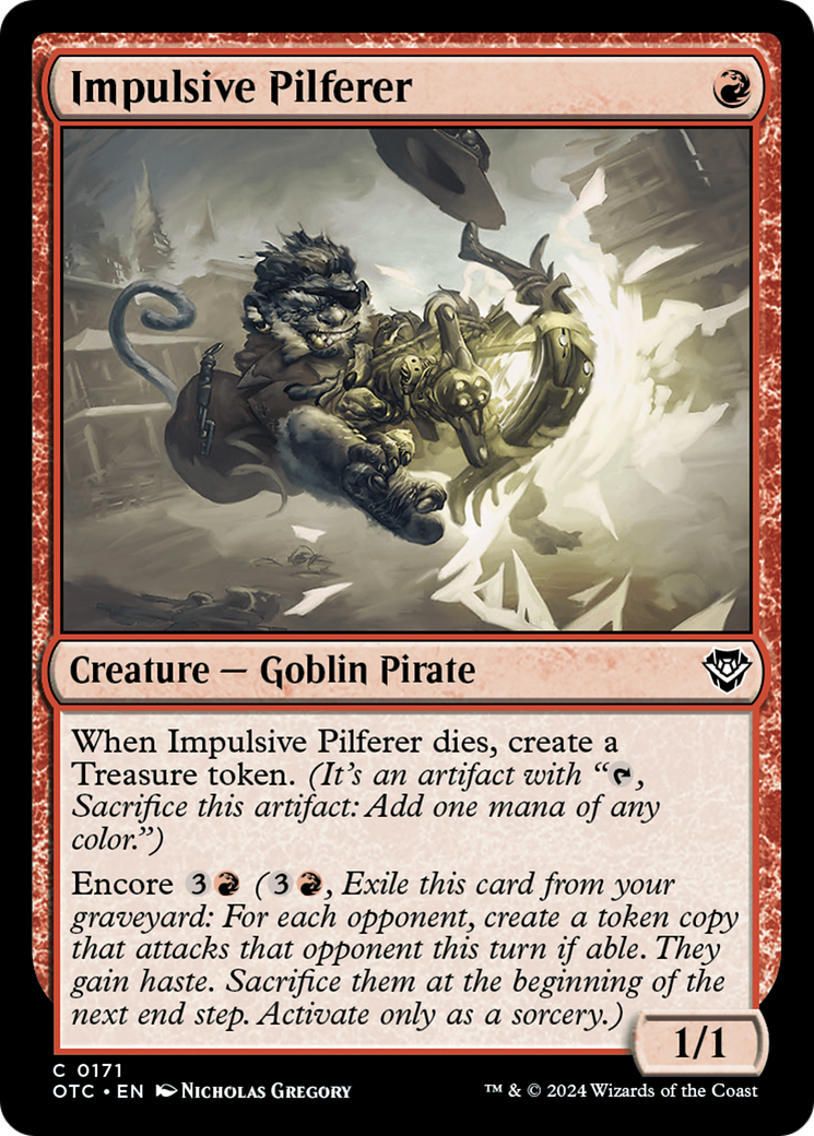Impulsive Pilferer (OTC-171) [Outlaws of Thunder Junction Commander] MTG Single Wizards of the Coast