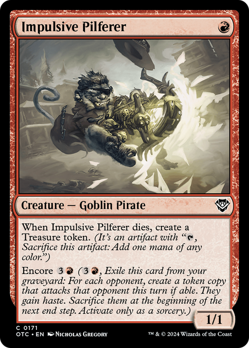 Impulsive Pilferer (OTC-171) [Outlaws of Thunder Junction Commander] MTG Single Wizards of the Coast