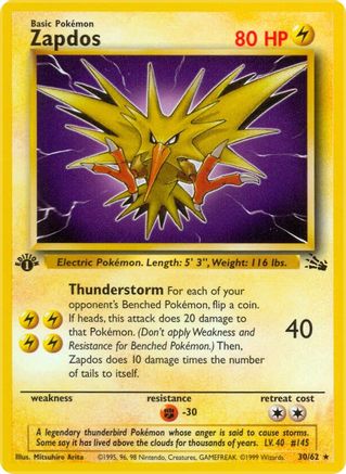 Zapdos (30) (30/62) - [Vintage: Fossil] 1st Edition Pokemon Single Pokémon