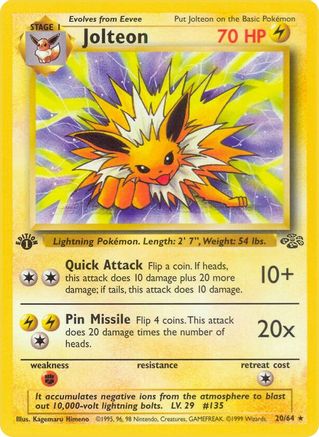 Jolteon (20/64) 1st Edition [Vintage: Jungle] Pokemon Single Pokémon
