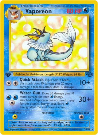 Vaporeon (28/64) 1st Edition [Vintage: Jungle] Pokemon Single Pokémon
