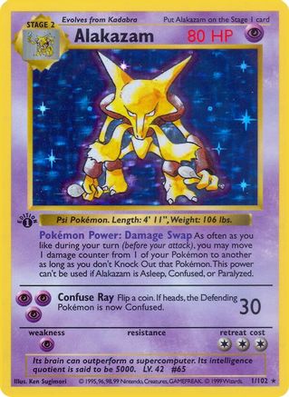 Alakazam (1) - [Vintage: Base Set Shadowless] Unlimited Holofoil Pokemon Single Pokémon